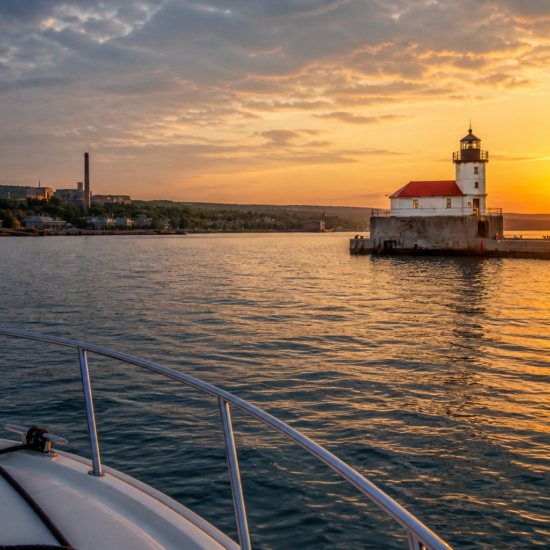Marquette Harbor Breakwater Light at sunset